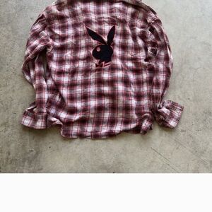 Playboy By Pacsun Flannel Button Down Shirt. Red Plaid Bunny Logo. L